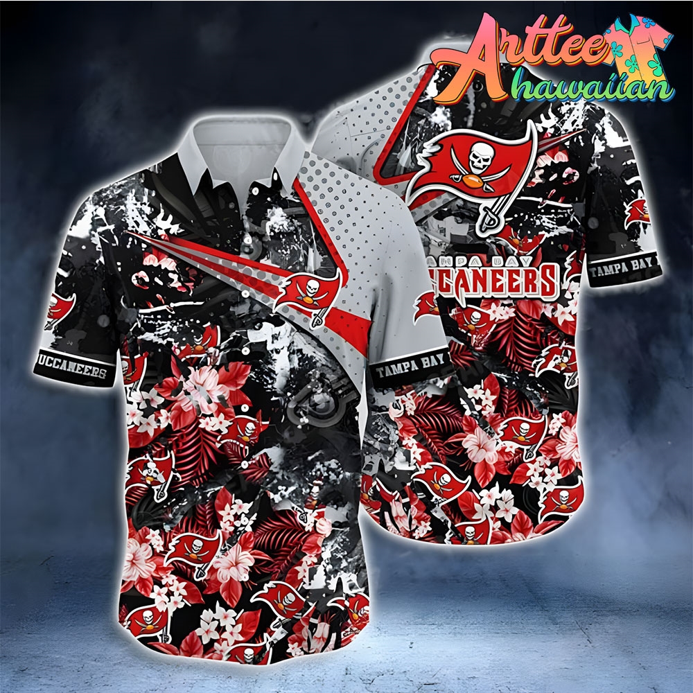 Nfl Tampa Bay Buccaneers Red Tropical Flowers Hawaiian Shirt