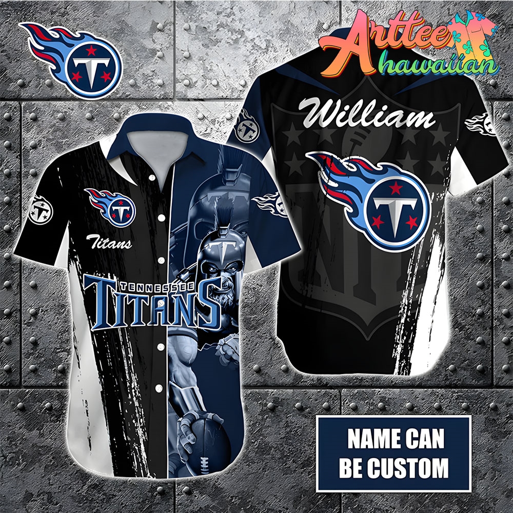 Nfl Tennessee Titans Custom Name Special Half Tone Mascot Hawaiian Shirt