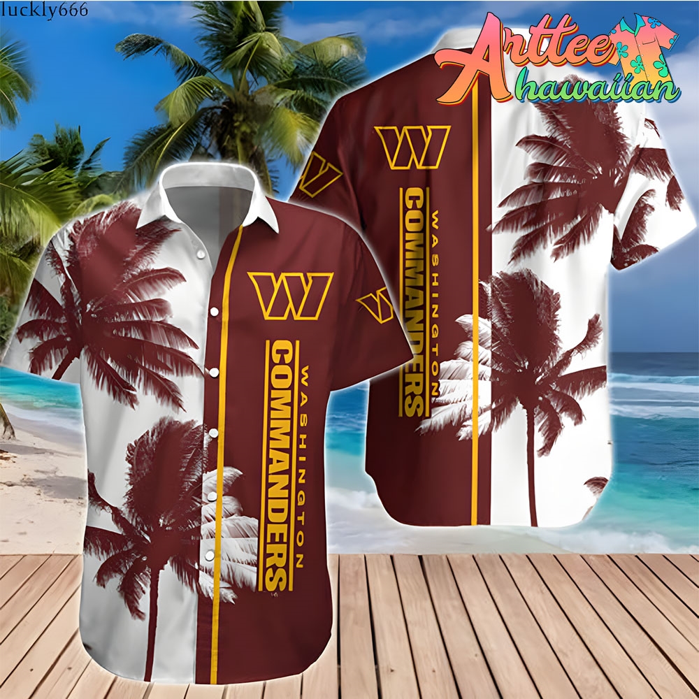 Nfl Washington Commanders Coconut Tree White Brown Hawaiian Shirt