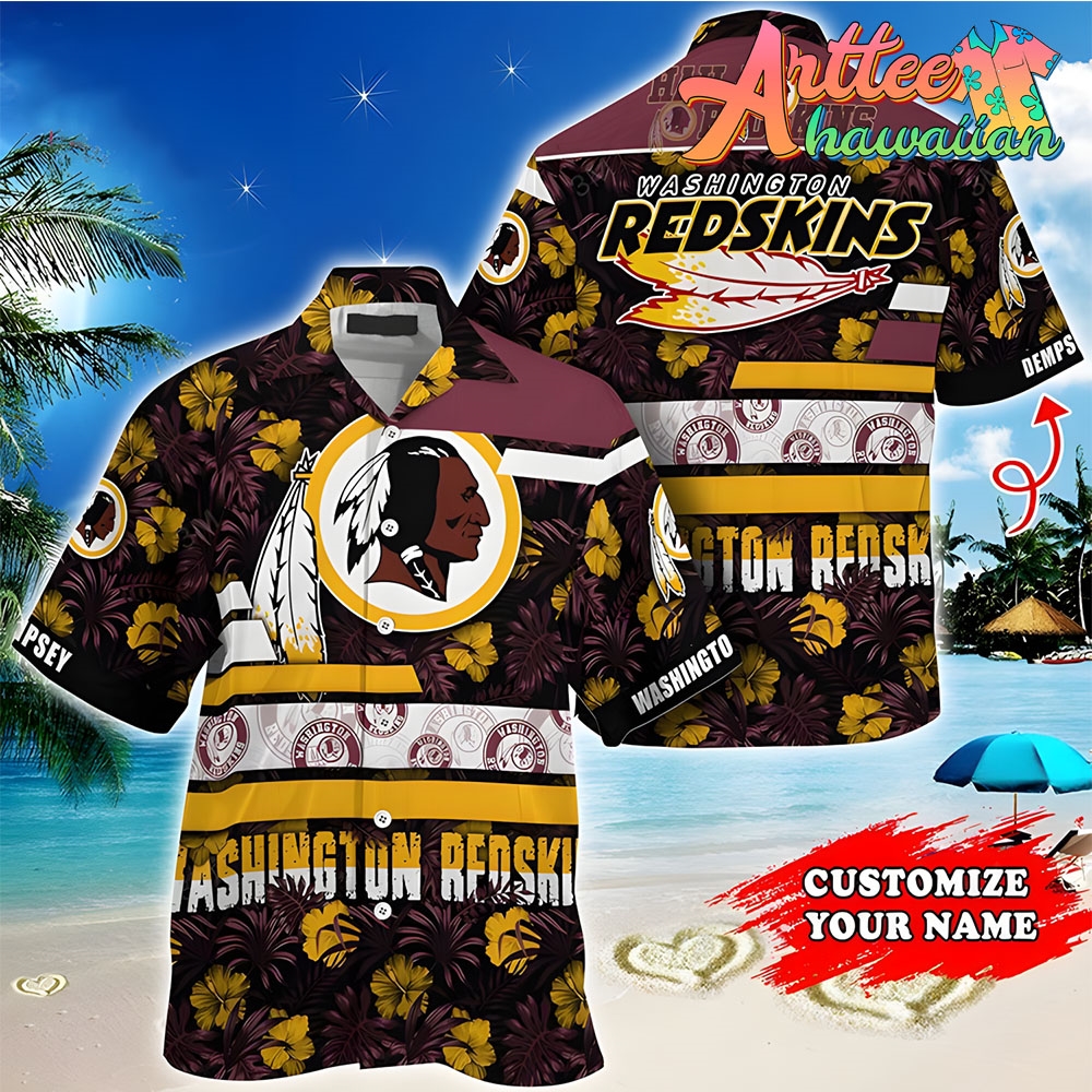 Nfl Washington Redskins Custom Name Yellow Flower Hawaiian Shirt