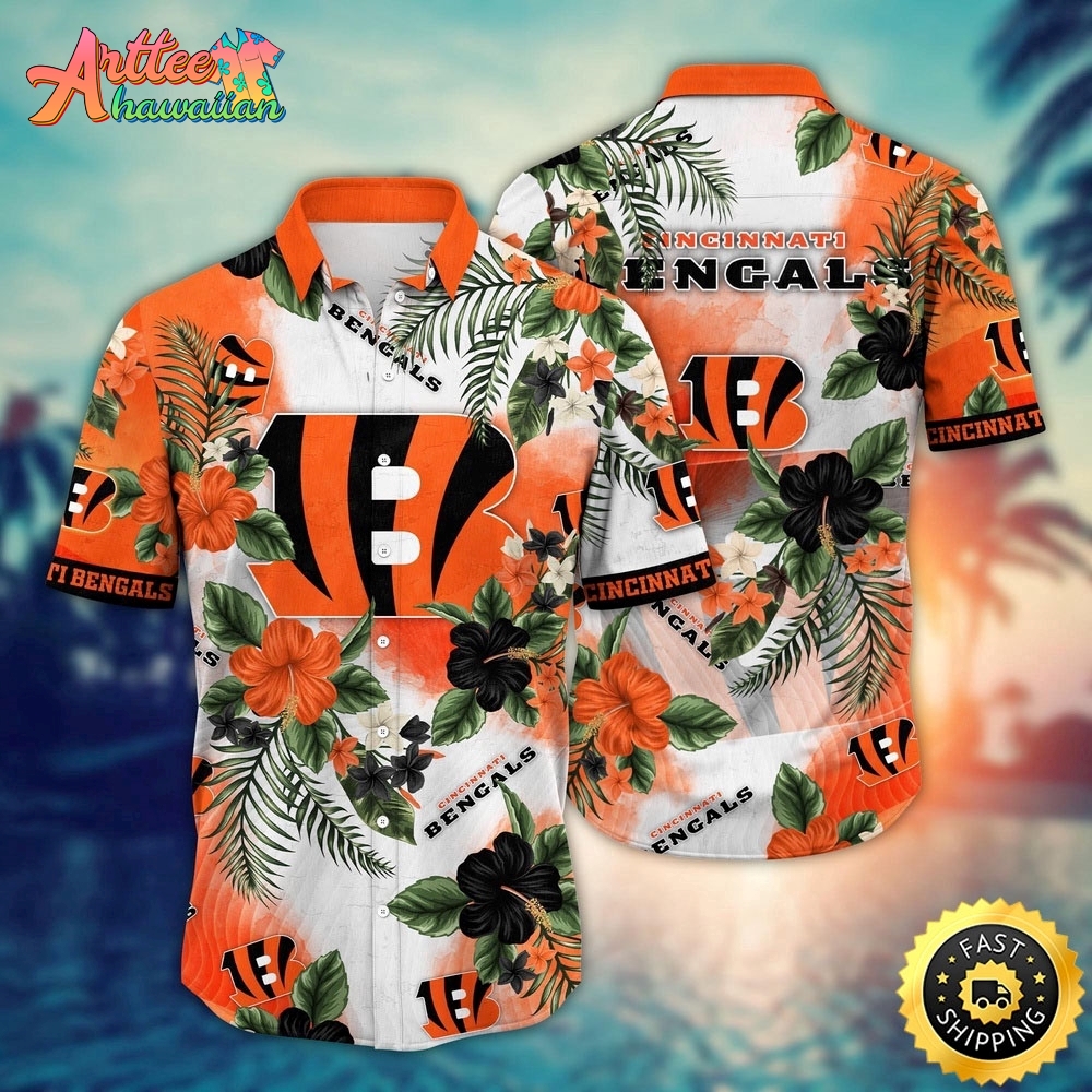 Logo Team NFL Cincinnati Bengals Flower Floral Hawaiian Shirt Style Summer Sport Hawaiian Shirt