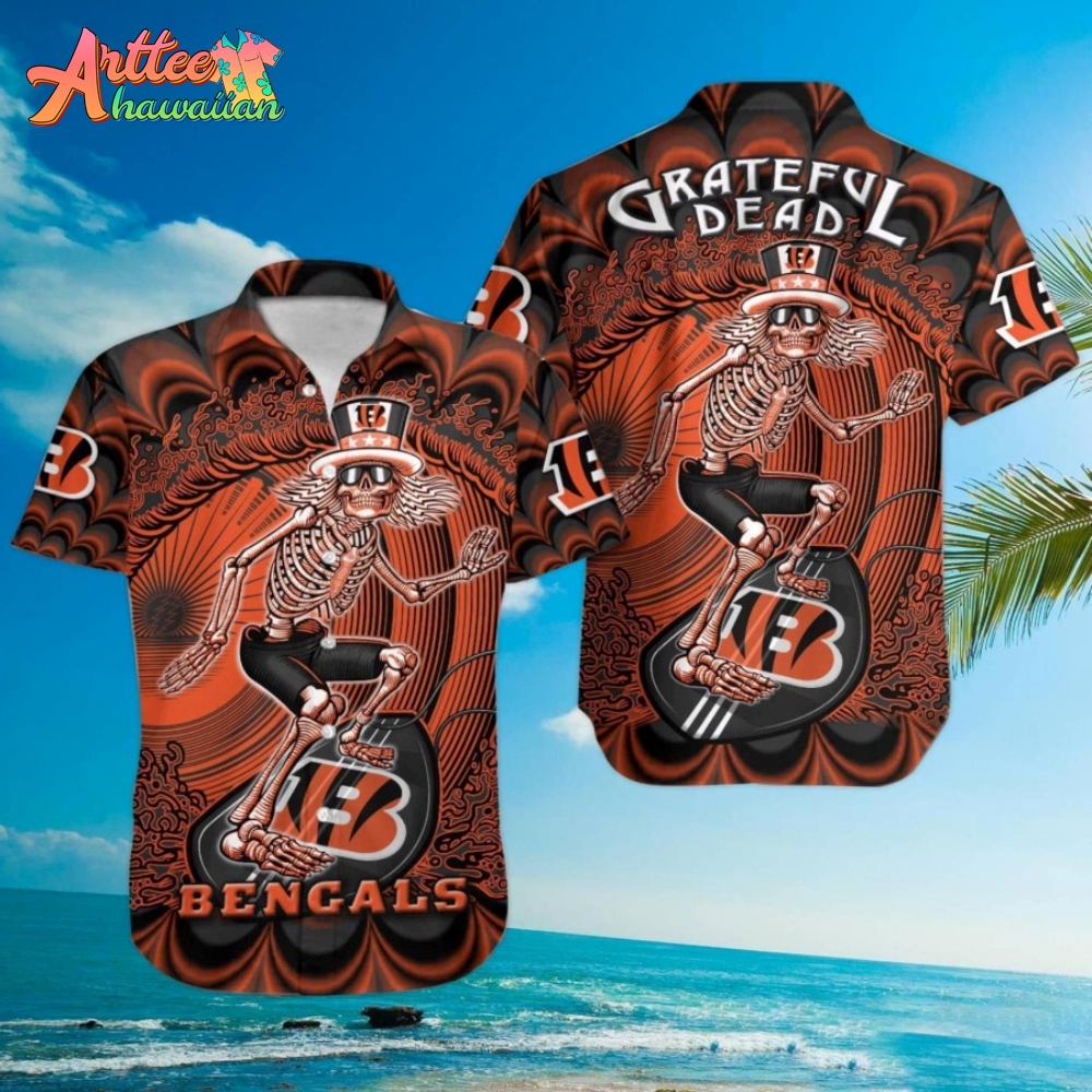 Logo Team NFL Cincinnati Bengals Grateful Dead Hawaiian Shirt Style Summer Sport Hawaiian Shirt