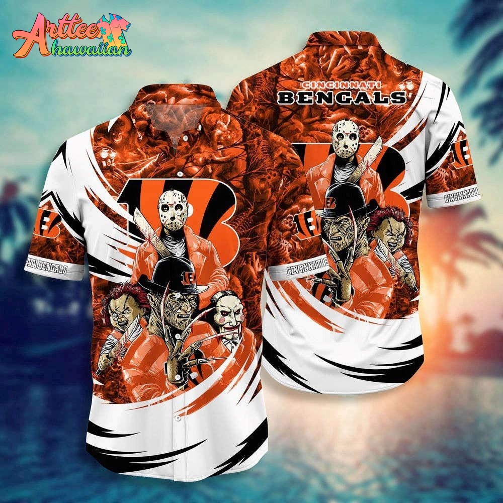 Logo Team NFL Cincinnati Bengals Horror Halloween Hawaiian Shirt Style Summer Sport Hawaiian Shirt