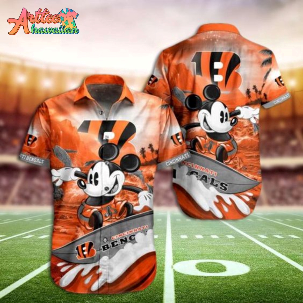 Logo Team NFL Cincinnati Bengals Mickey Mouse Hawaiian Shirt Style Summer Sport Hawaiian Shirt