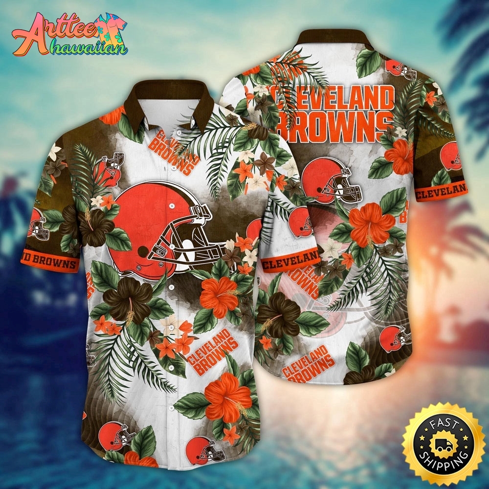 Logo Team NFL Cleveland Browns Flower Floral Hawaiian Shirt Style Summer Sport Hawaiian Shirt