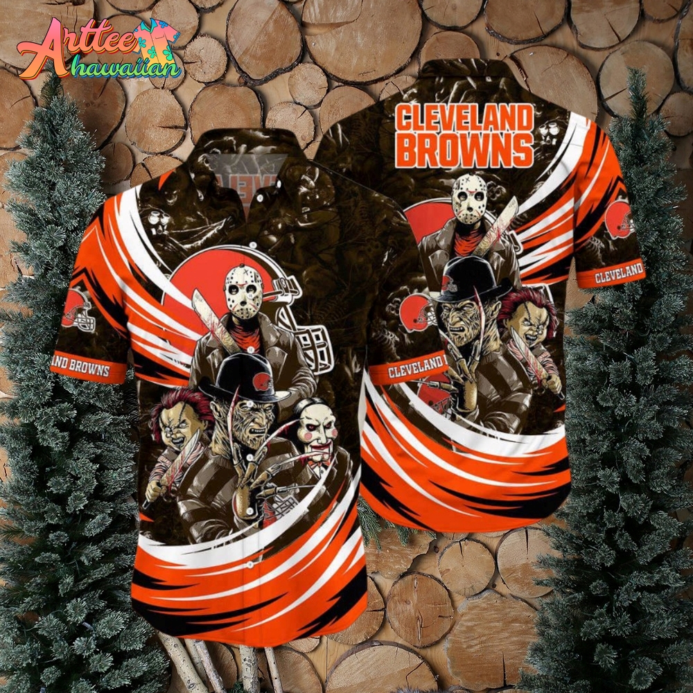 Logo Team NFL Cleveland Browns Horror Halloween Hawaiian Shirt Style Summer Sport Hawaiian Shirt