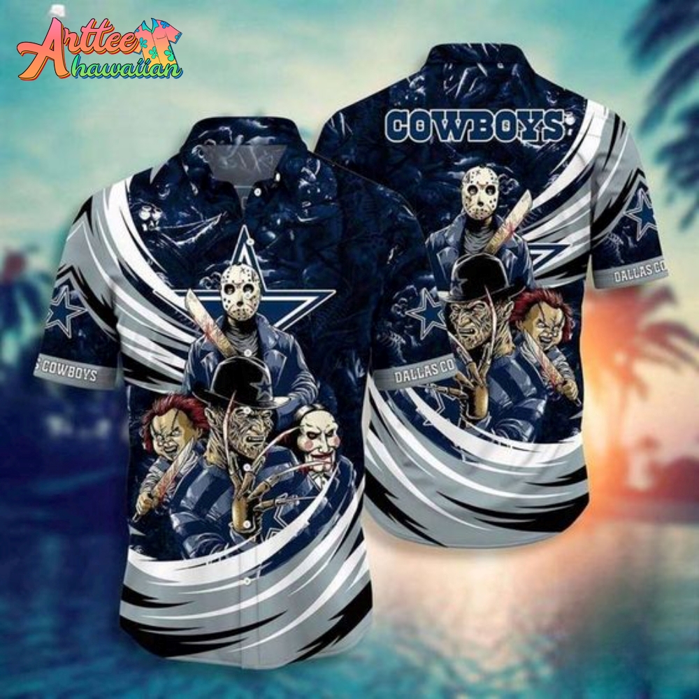 Logo Team NFL Dallas Cowboys Horror Halloween Hawaiian Shirt Style Summer Sport Hawaiian Shirt