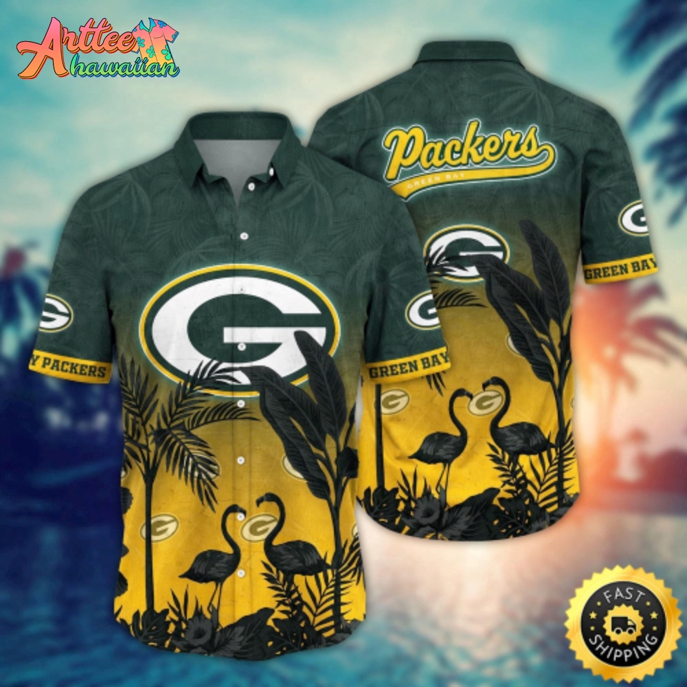 Logo Team NFL Green Bay Packers Flamingo And Palm Tree And Hawaiian Shirt Style Summer Sport Hawaiian Shirt