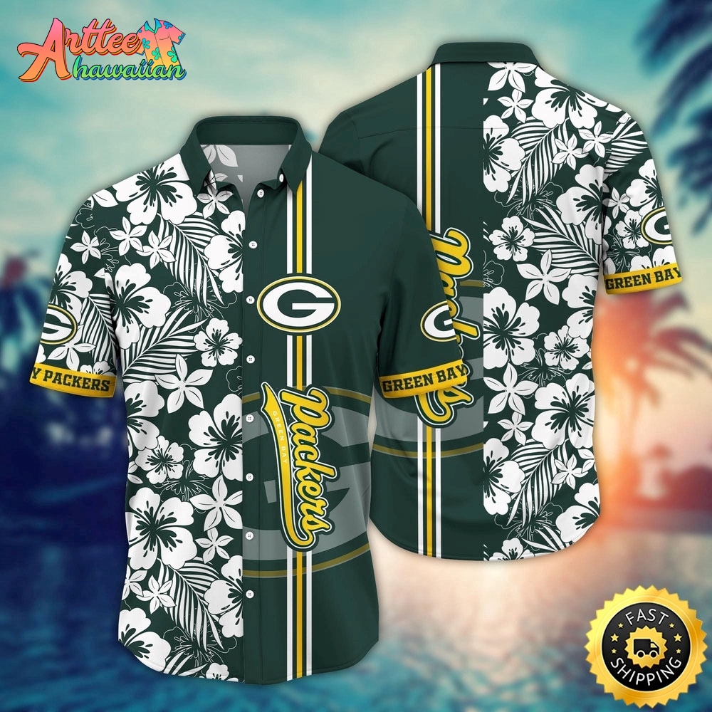 Logo Team NFL Green Bay Packers Flower Floral And Palm Tree Hawaiian Shirt Style Summer Sport Hawaiian Shirt