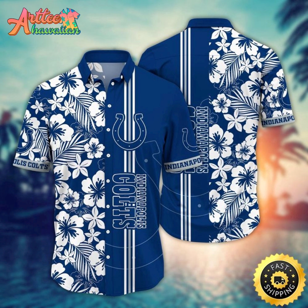 Logo Team NFL Indianapolis Colts Flower Floral And Palm Tree Hawaiian Shirt Style Summer Sport Hawaiian Shirt