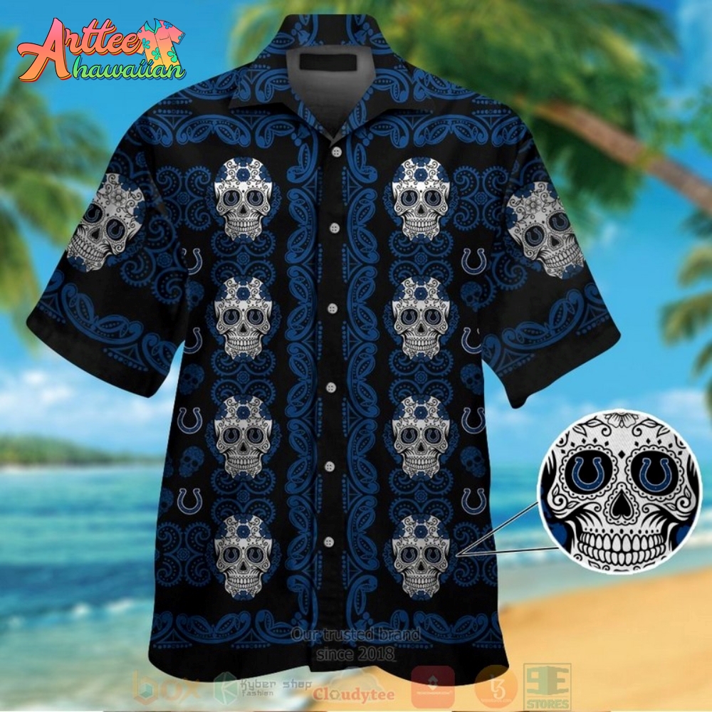 Logo Team NFL Indianapolis Colts Sugar Skull Hawaiian Shirt Style Summer Sport Hawaiian Shirt