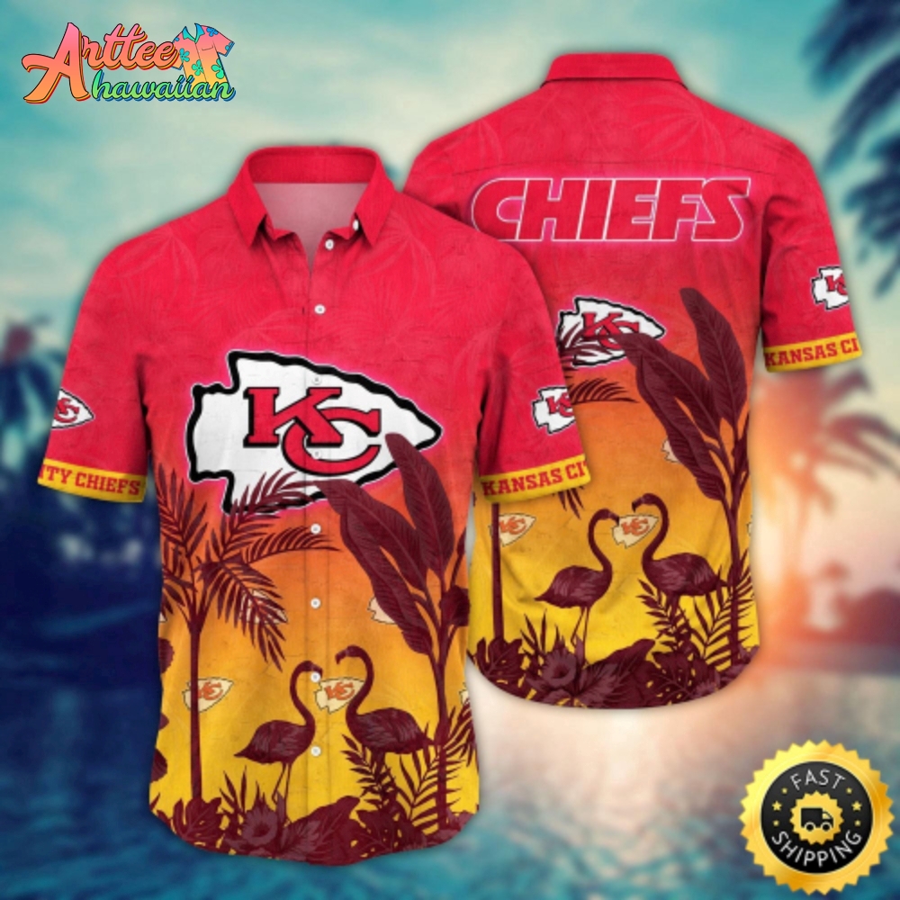 Logo Team NFL Kansas City Chiefs Flamingo And Palm Tree And Hawaiian shirt Style Summer Sport Hawaiian Shirt