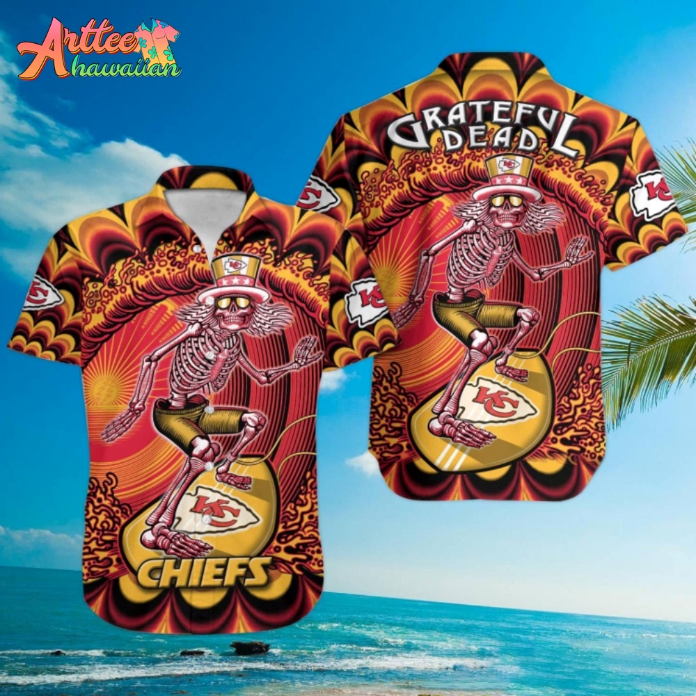 Logo Team NFL Kansas City Chiefs Grateful Dead Hawaiian Shirt Style Summer Sport Hawaiian Shirt