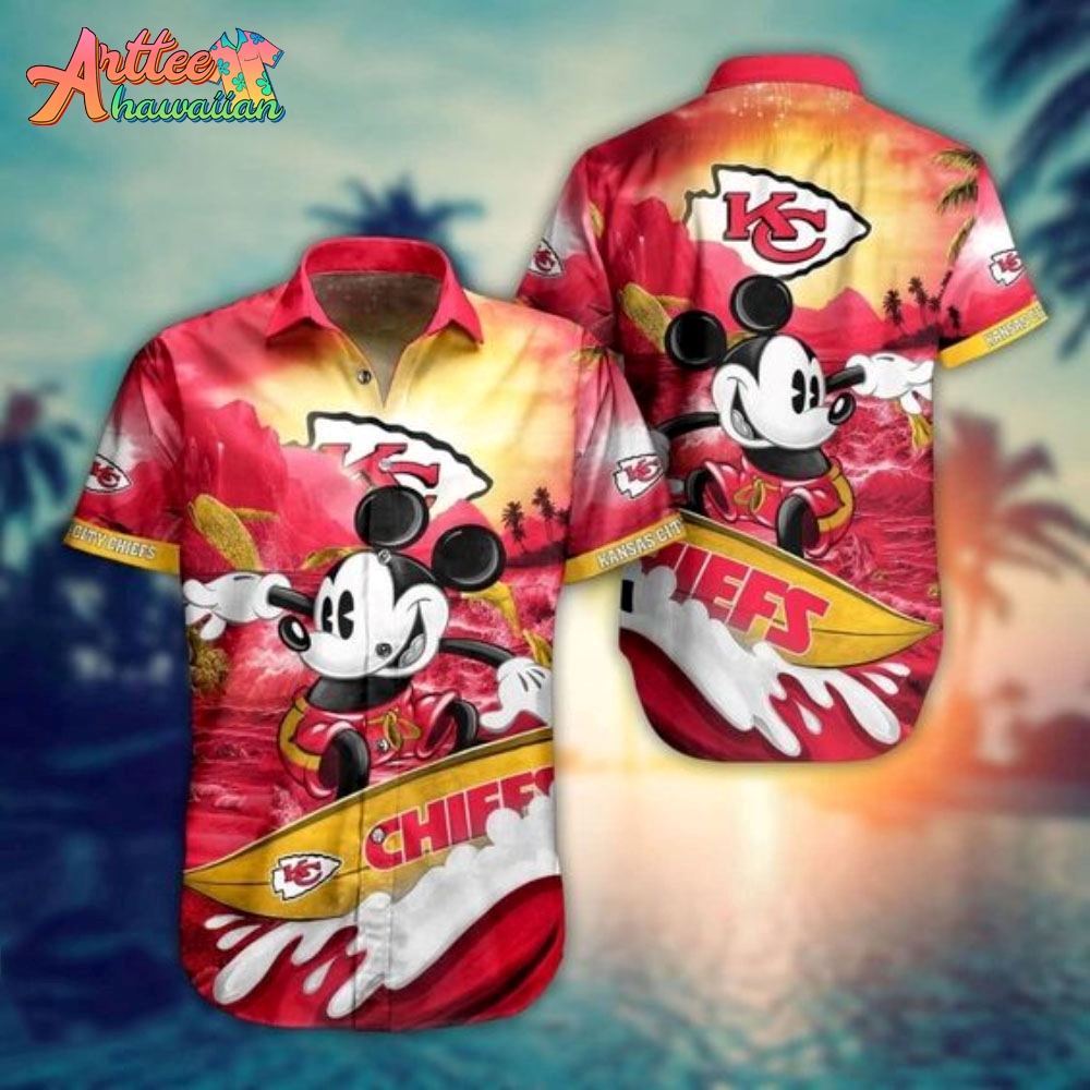 Logo Team NFL Kansas City Chiefs Mickey Mouse Hawaiian Shirt Style Summer Sport Hawaiian Shirt