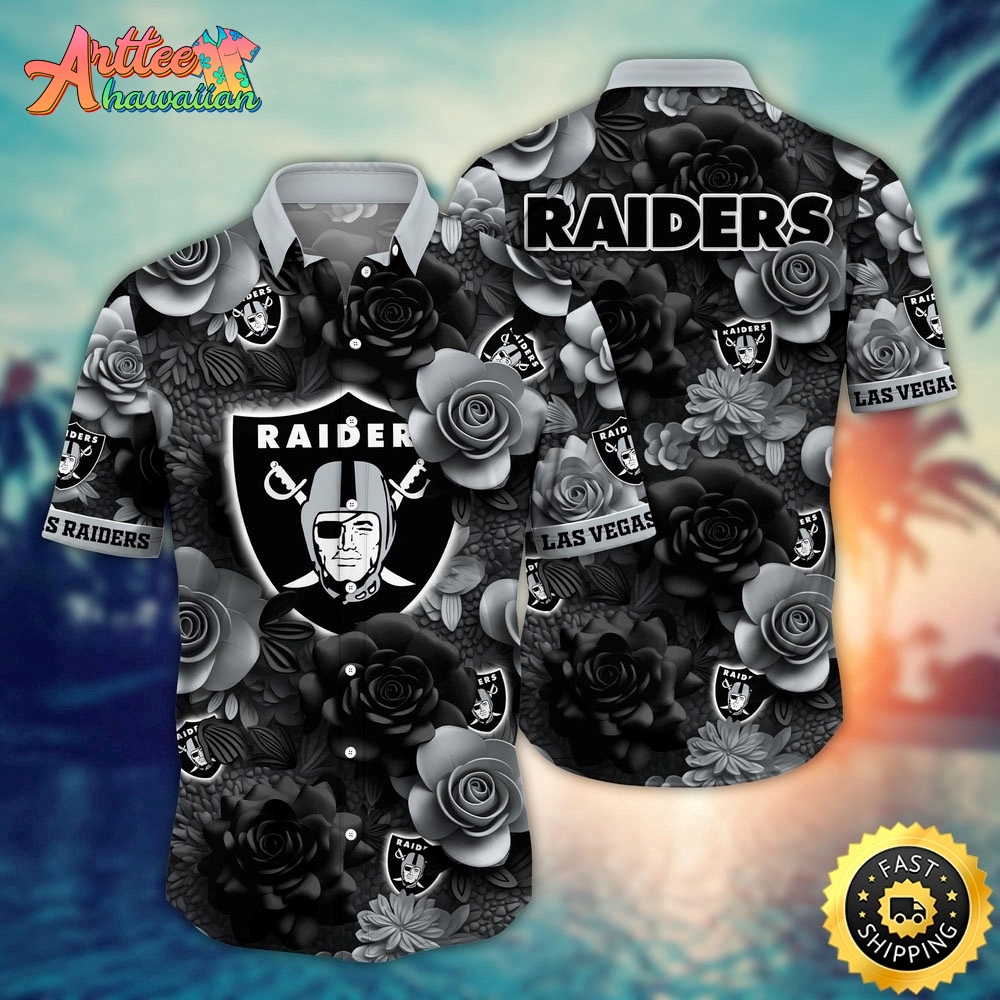 Logo Team NFL Las Vegas Raiders Flower Floral Hawaiian Shirt Style Summer Sport Hawaiian Shirt