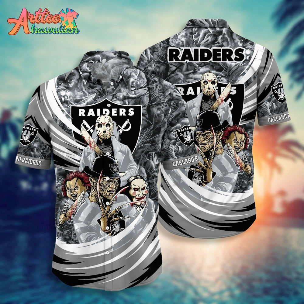 Logo Team NFL Las Vegas Raiders Horror Halloween Hawaiian Shirt Style Summer Sport Hawaiian Shirt