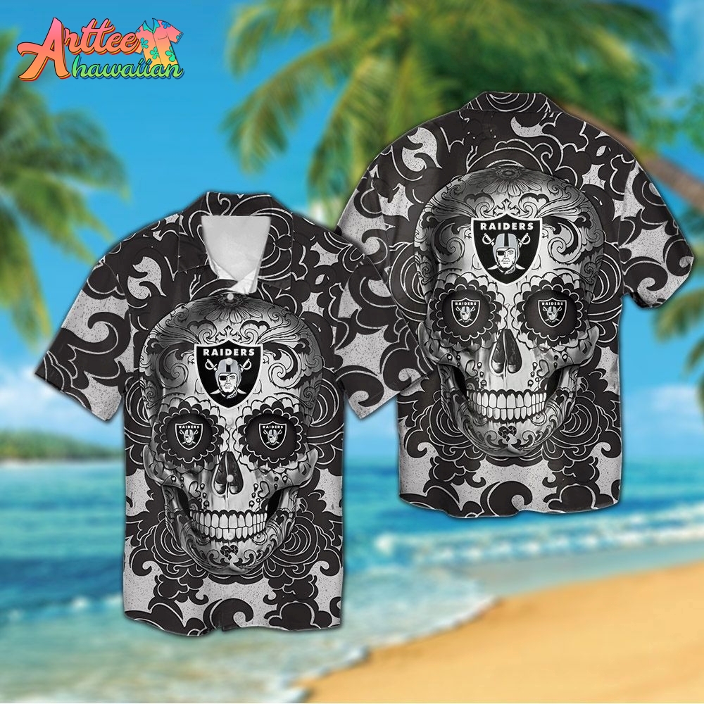 Logo Team NFL Las Vegas Raiders Sugar Skull Hawaiian Shirt Style Summer Sport Hawaiian Shirt