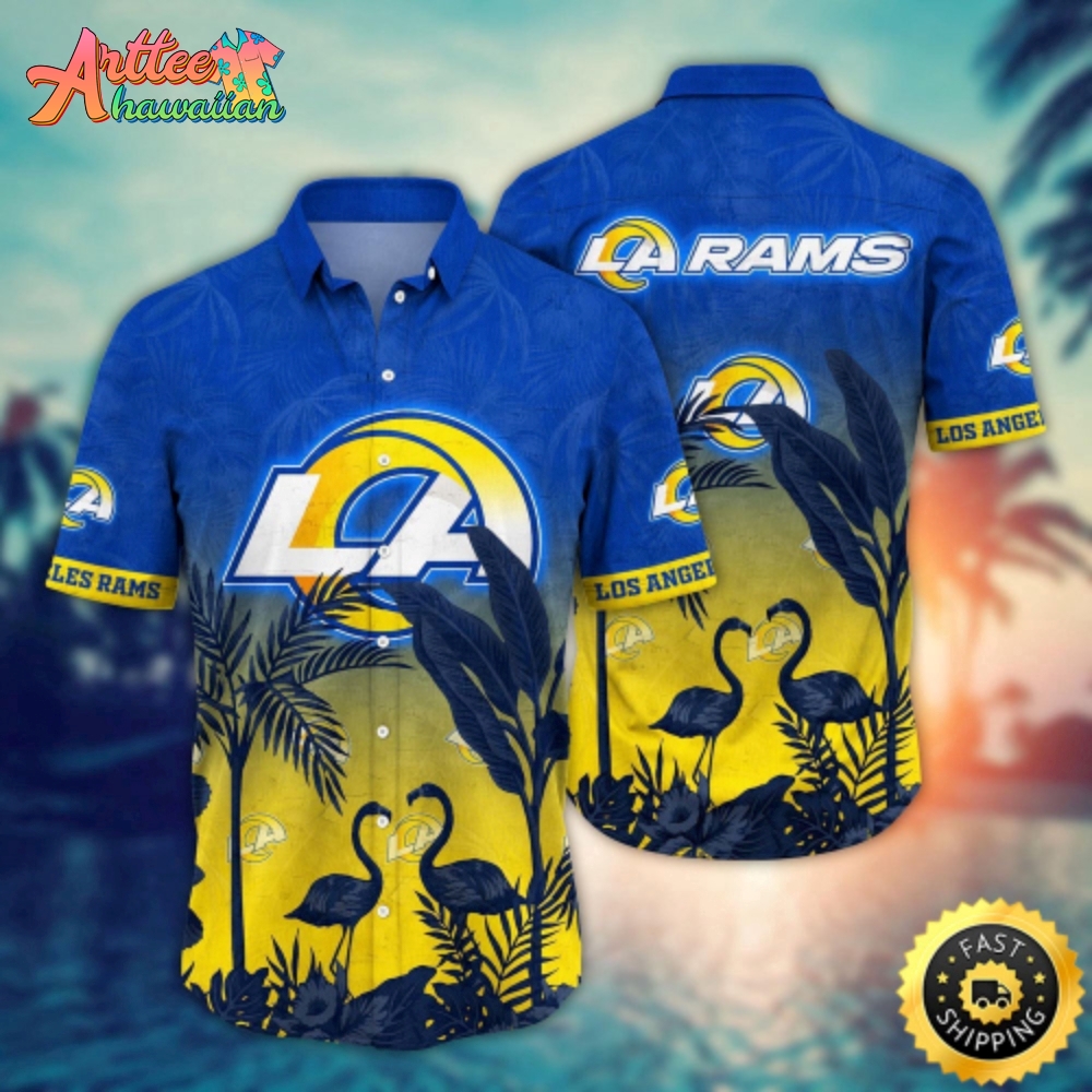 Logo Team NFL Los Angeles Rams Flamingo And Palm Tree And Hawaiian Shirt Style Summer Sport Hawaiian Shirt