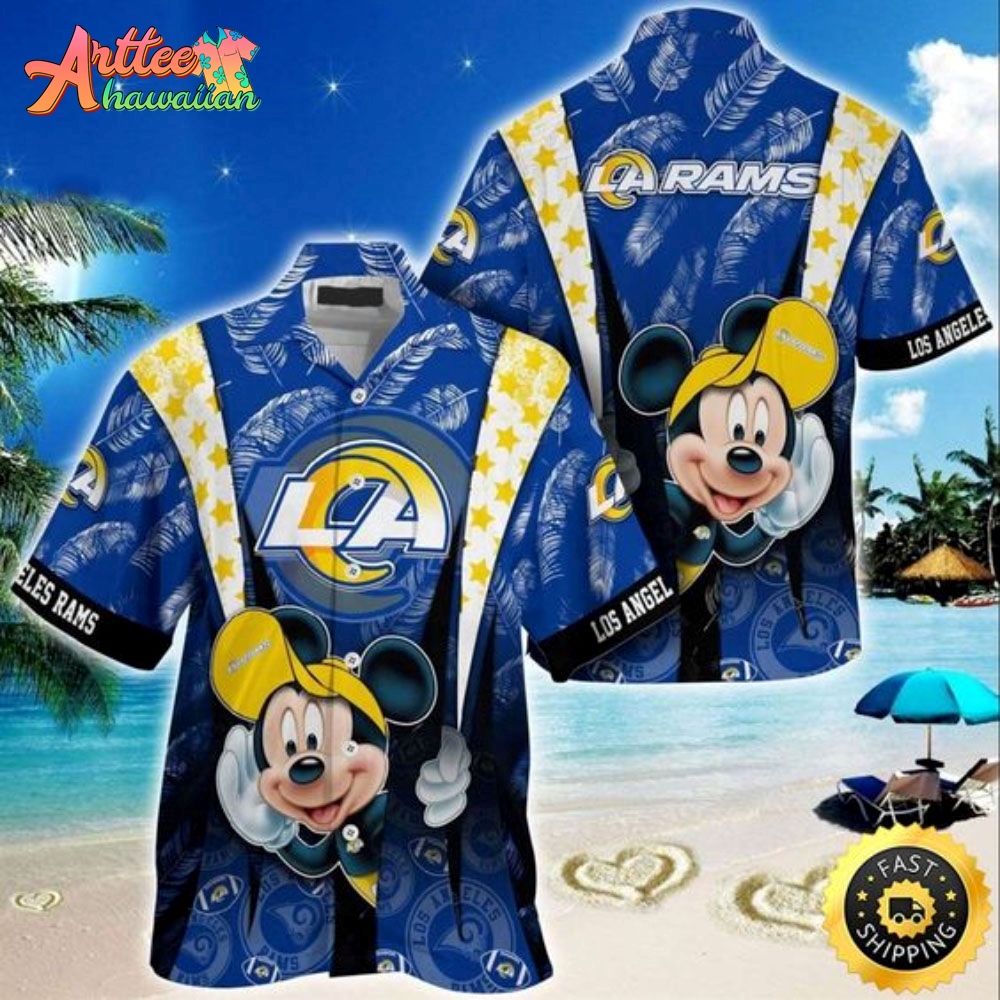 Logo Team NFL Los Angeles Rams Mickey Mouse And Palm Tree Hawaiian Shirt Style Summer Sport Hawaiian Shirt