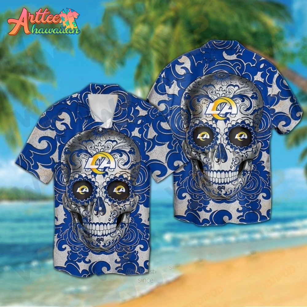 Logo Team NFL Los Angeles Rams Sugar Skull Hawaiian Shirt Style Summer Sport Hawaiian Shirt