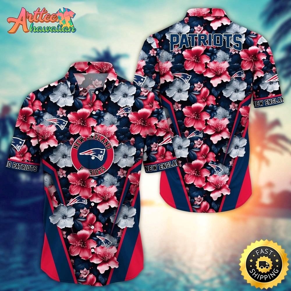 Logo Team NFL New England Patriots Flower Floral Hawaiian Shirt Style Summer Sport Hawaiian Shirt