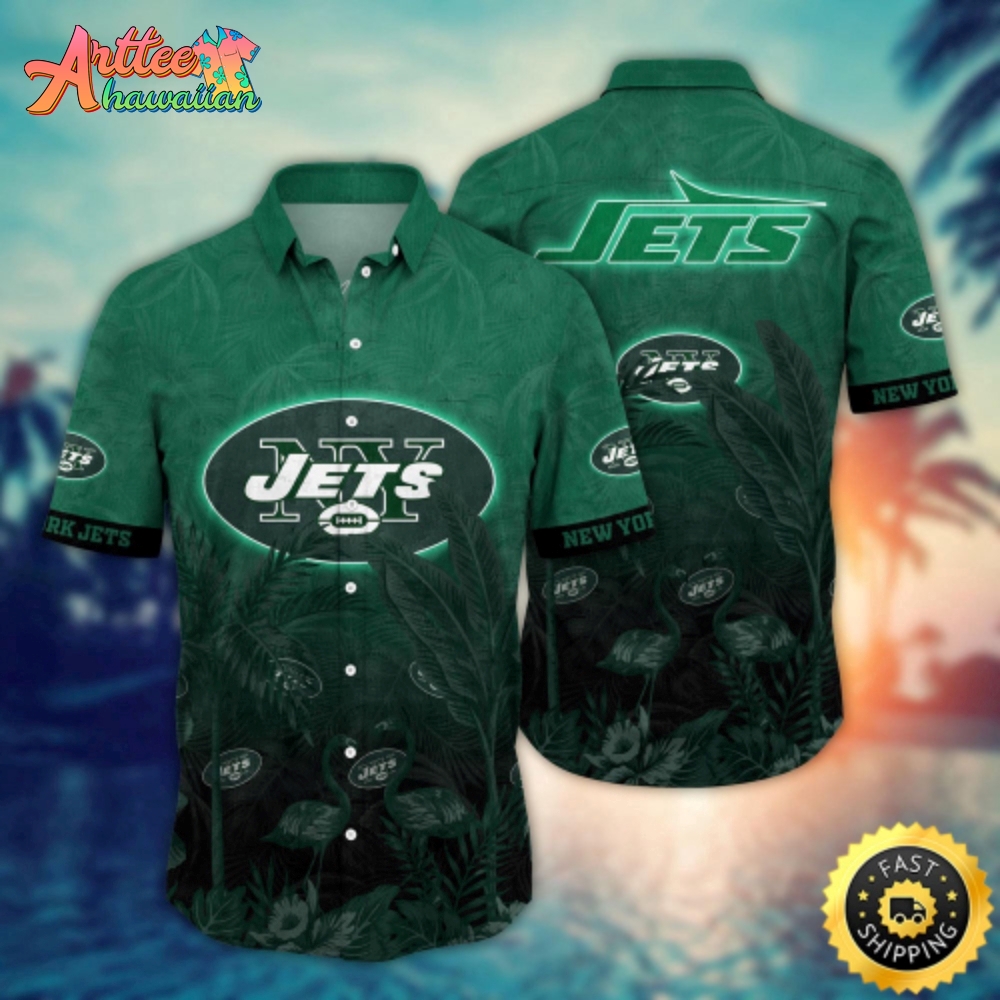 Logo Team NFL New York Jets Flamingo And Palm Tree And Hawaiian Shirt Style Summer Sport Hawaiian Shirt