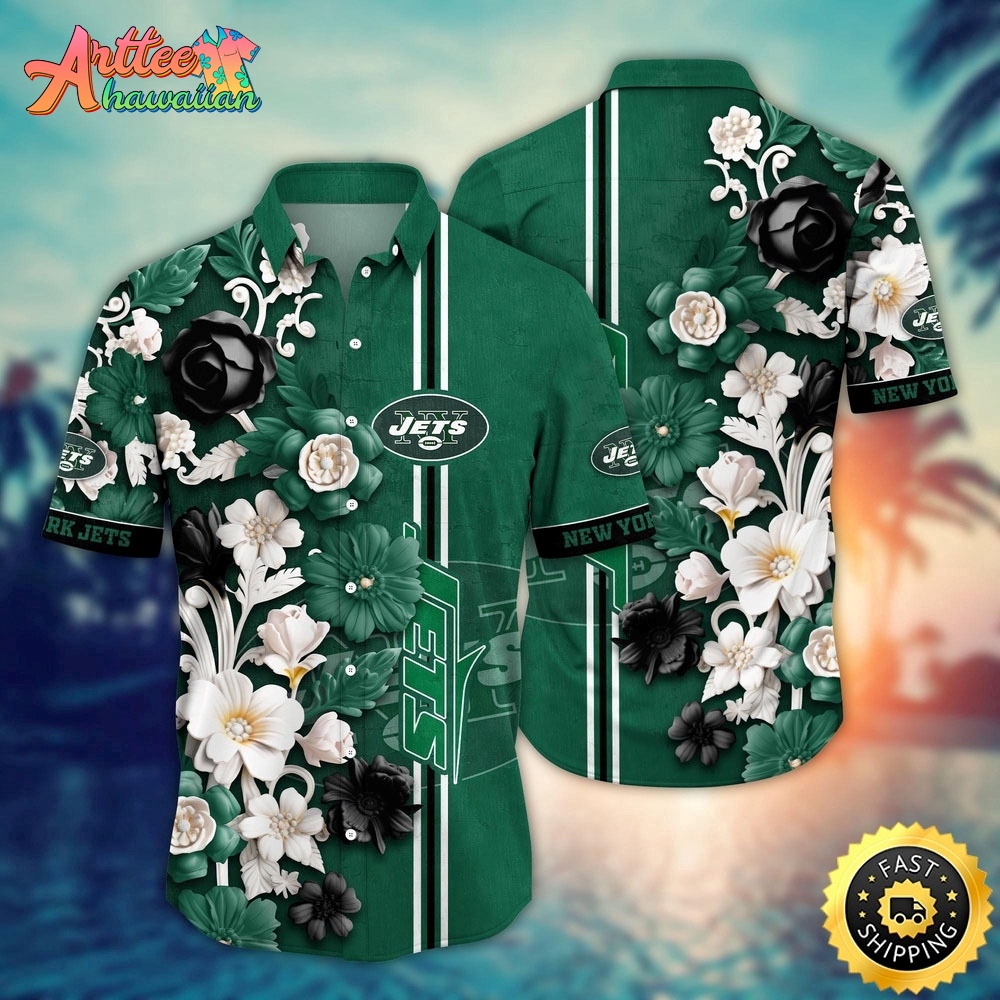 Logo Team NFL New York Jets Flower Floral Hawaiian Shirt Style Summer Sport Hawaiian Shirt