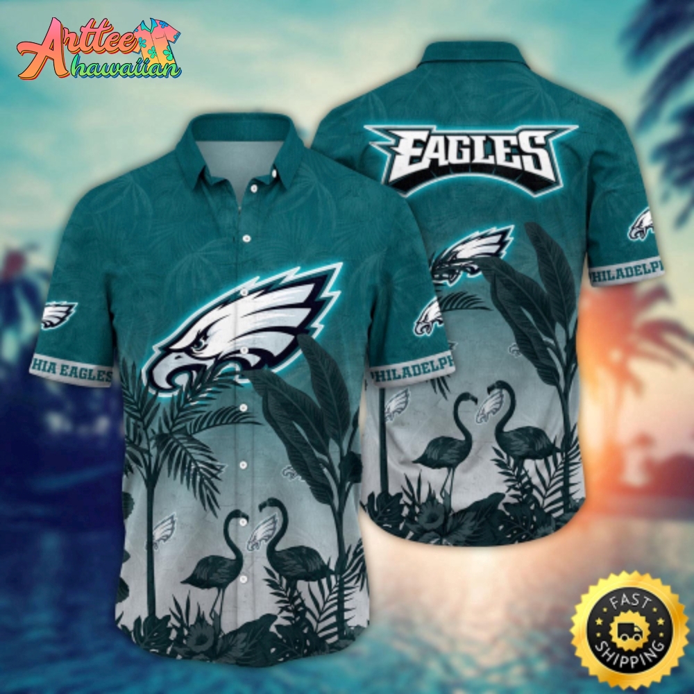 Logo Team NFL Philadelphia Eagles Flamingo And Palm Tree And Hawaiian Shirt Style Summer Sport Hawaiian Shirt