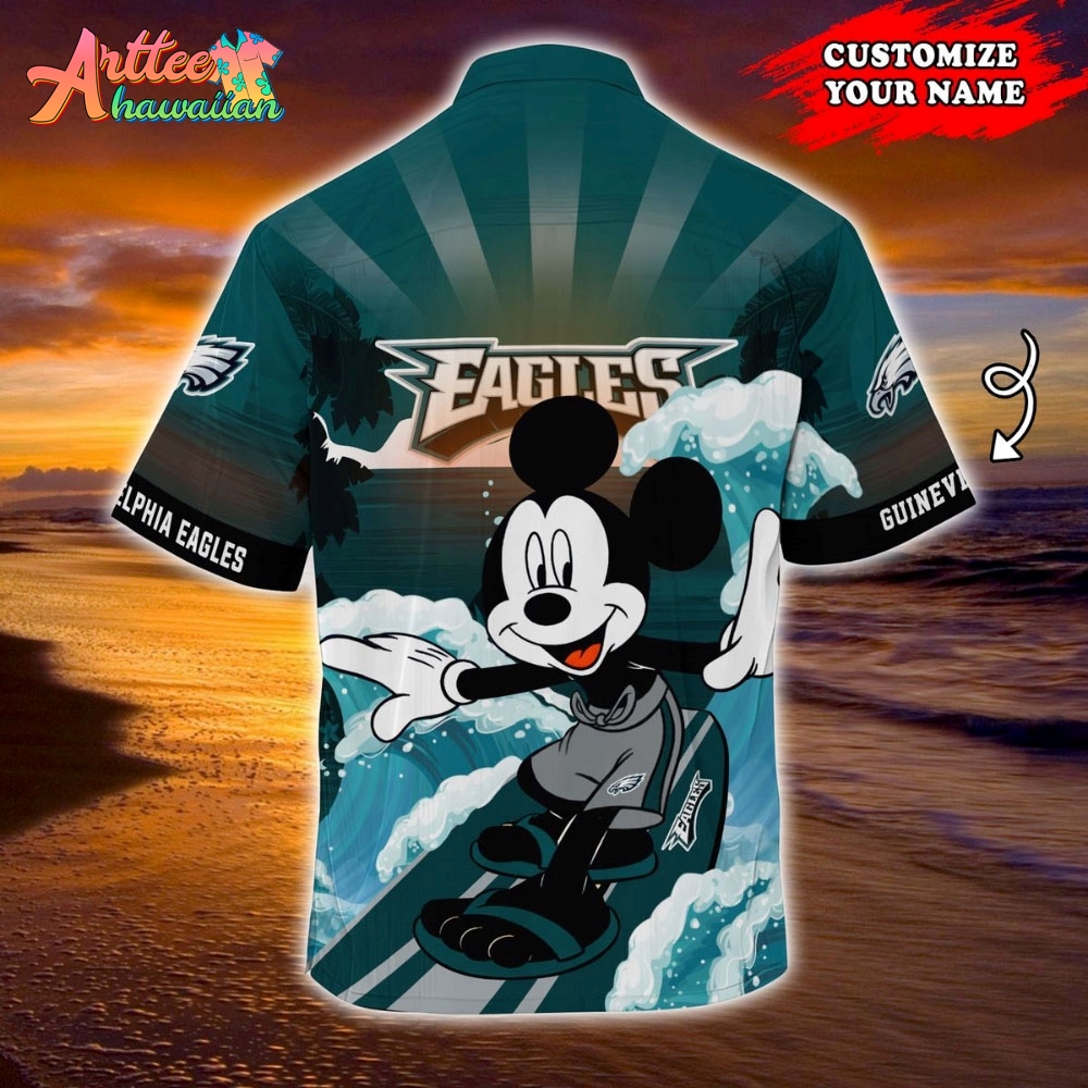 Logo Team NFL Philadelphia Eagles Mickey Mouse Custom Name Hawaiian Shirt Style Summer Sport Hawaiian Shirt