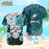 Logo Team NFL Philadelphia Eagles Skull Rose Hawaiian Shirt Style Summer Sport Hawaiian Shirt