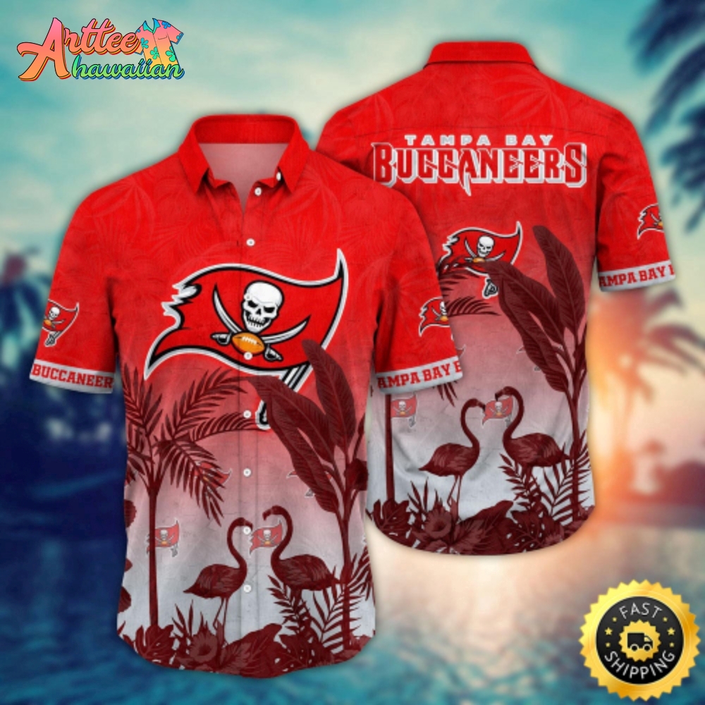 Logo Team NFL Tampa Bay Buccaneers Flamingo And Palm Tree And Hawaiian Shirt Style Summer Sport Hawaiian Shirt