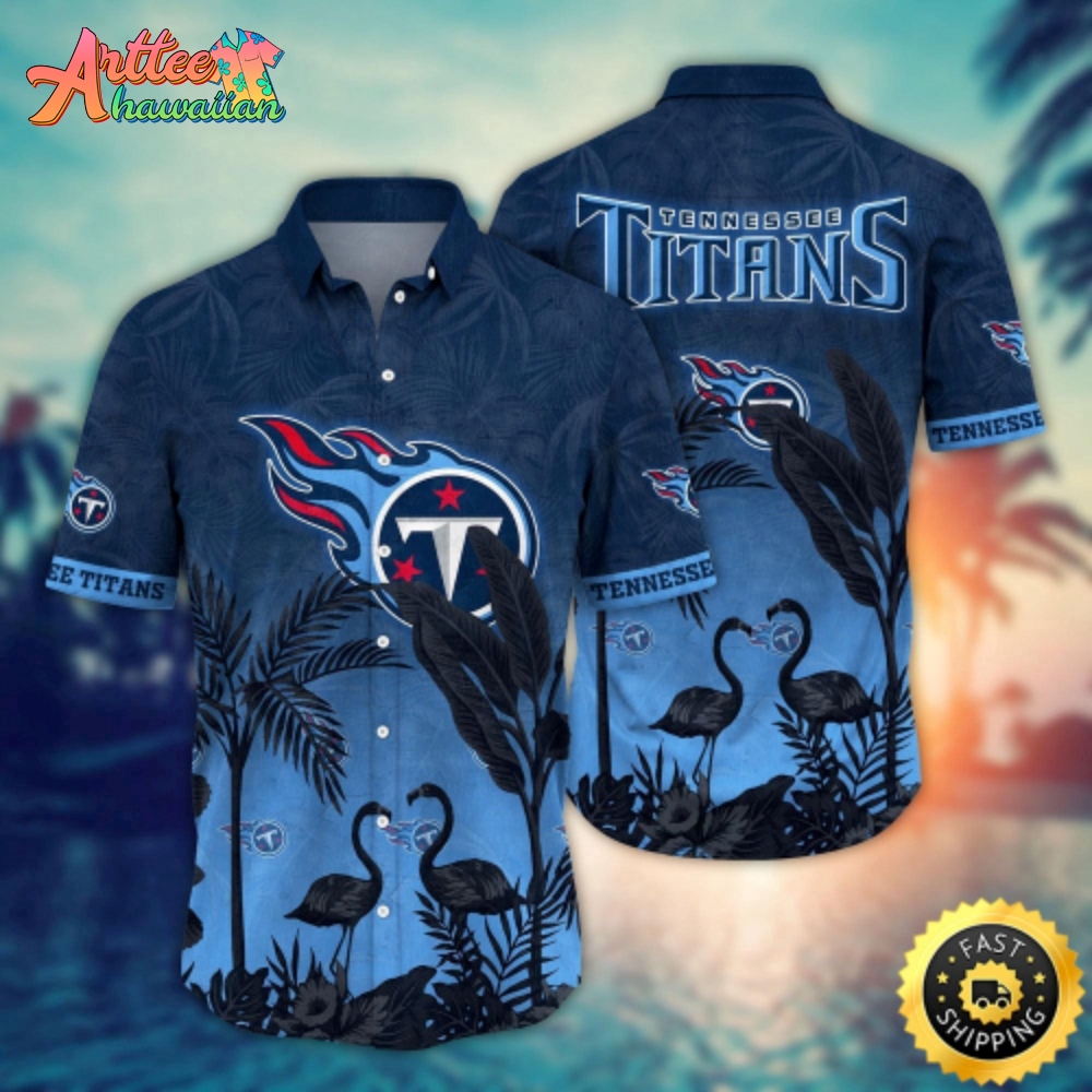 Logo Team NFL Tennessee Titans Flamingo And Palm Tree And Hawaiian Shirt Style Summer Sport Hawaiian Shirt