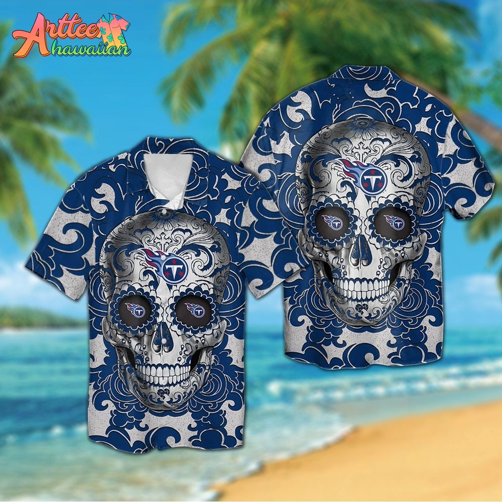 Logo Team NFL Tennessee Titans Sugar Skull Hawaiian Shirt Style Summer Sport Hawaiian Shirt