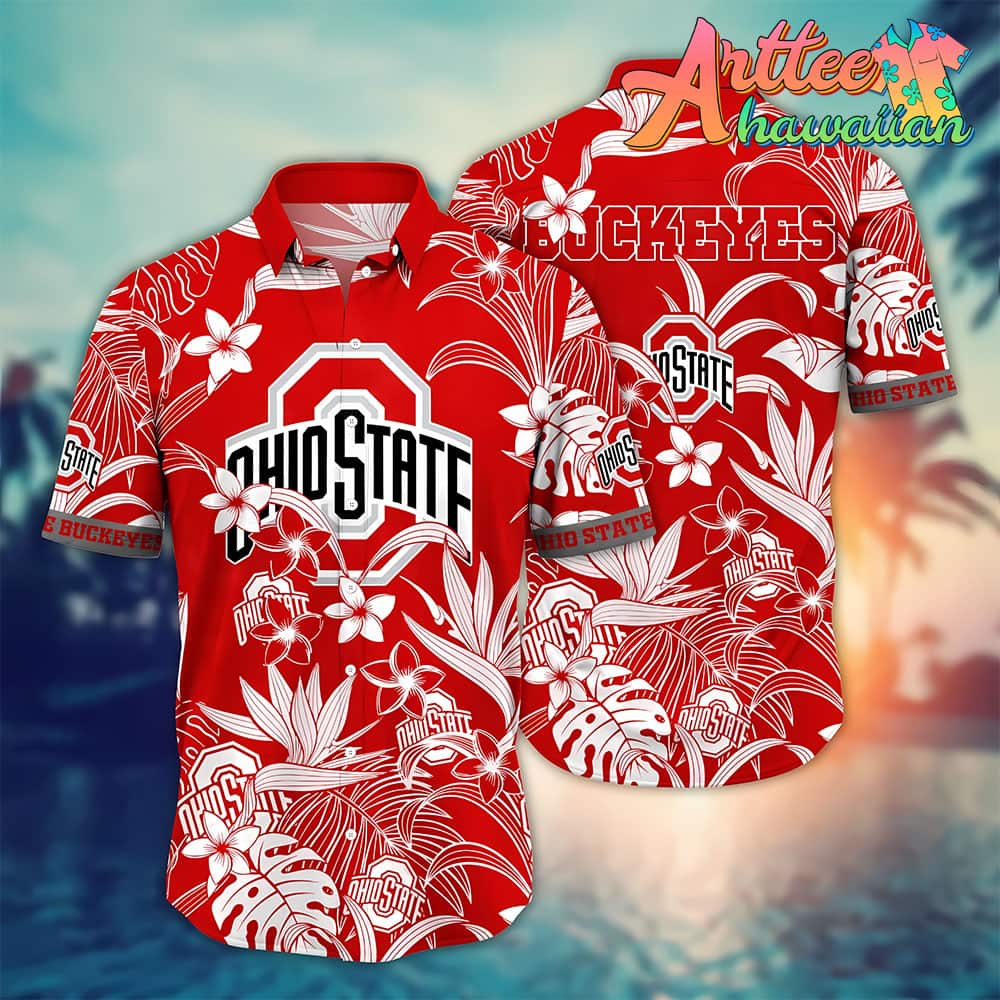 NCAA Ohio State Buckeyes Hawaiian Shirt Tropical Flower Gift For Fans Football Lover