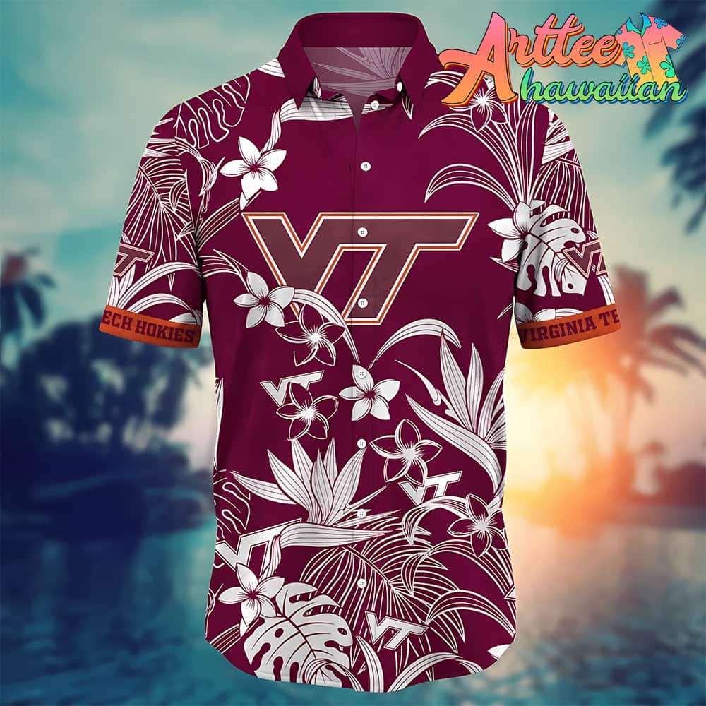 NCAA Virginia Tech Hokies Hawaiian Shirt Tropical Flower Gift For Fans Football Lover