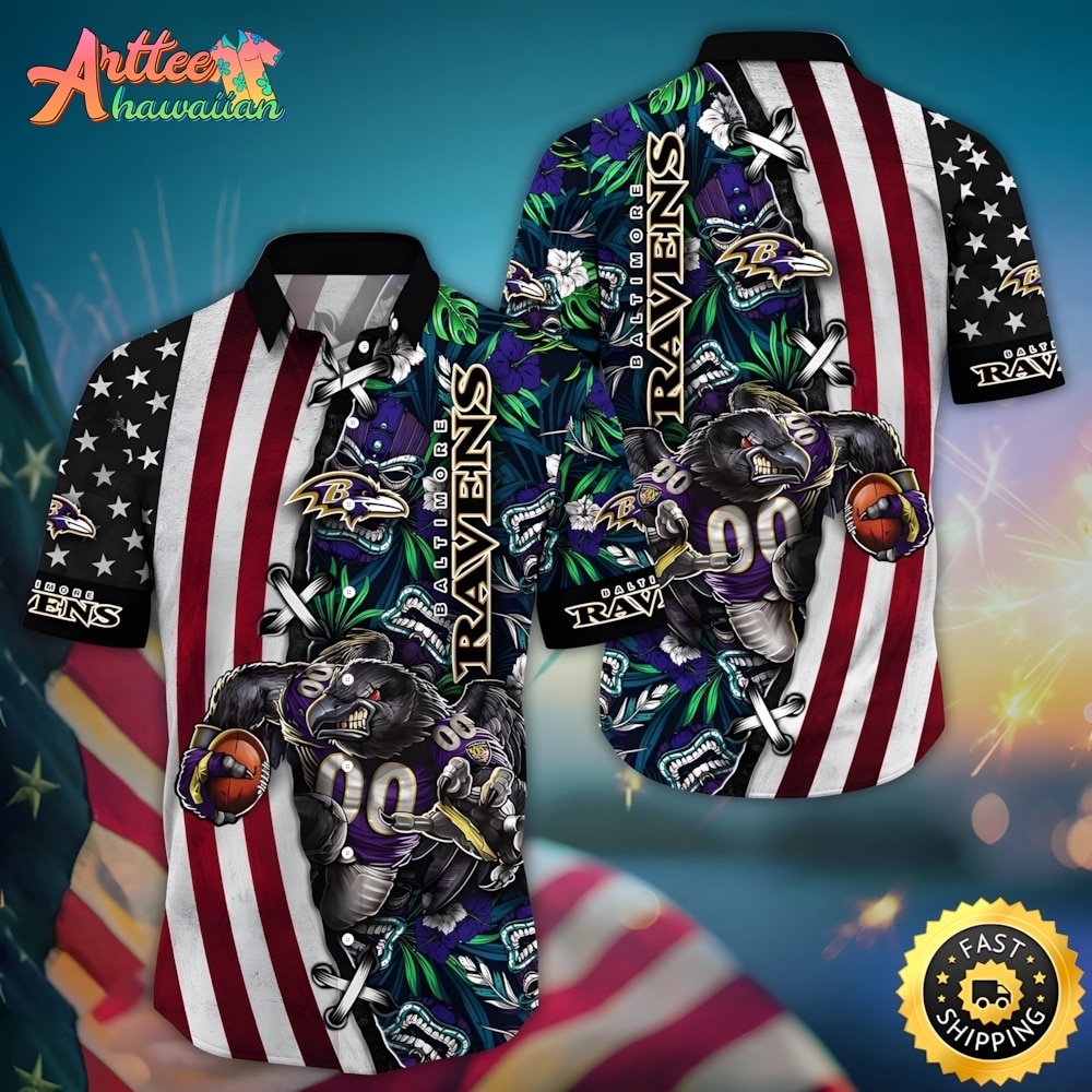 NFL Team Baltimore Ravens Mascot Hawaiian Shirt Style Summer Sport Hawaiian Shirt