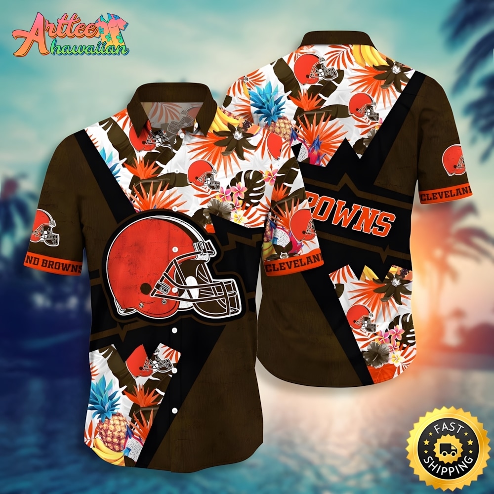 NFL Team Cleveland Browns Flower Island Inspired Apparel Hawaiian Shirt Style Summer Sport Hawaiian Shirt