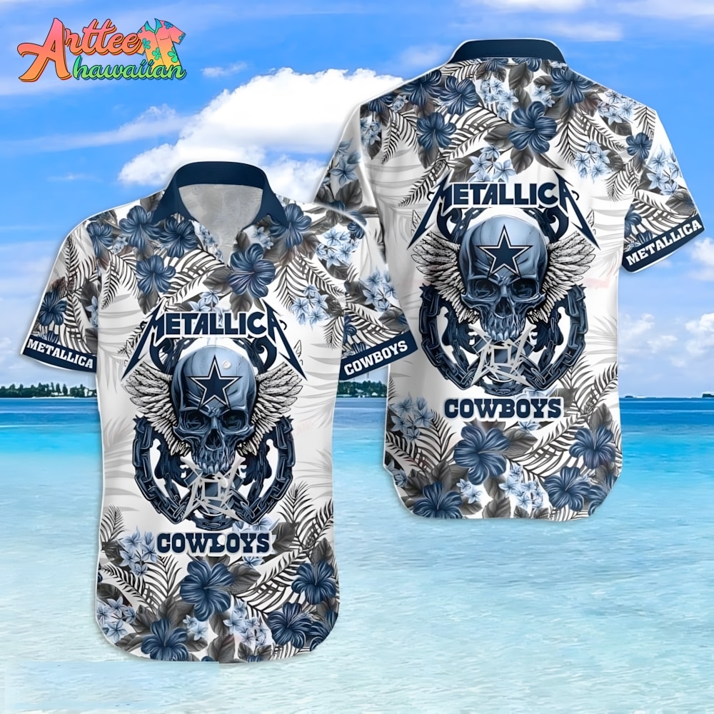 NFL Team Dallas Cowboys Metallica And Flower Hawaiian Shirt Style Summer Sport Hawaiian Shirt