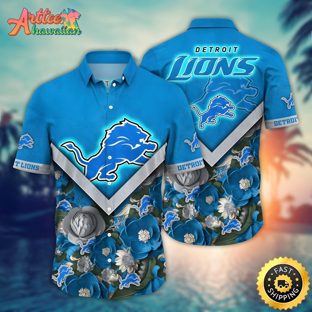 NFL Team Detroit Lions Flower Summer Hawaiian Shirt Style Summer Sport Hawaiian Shirt