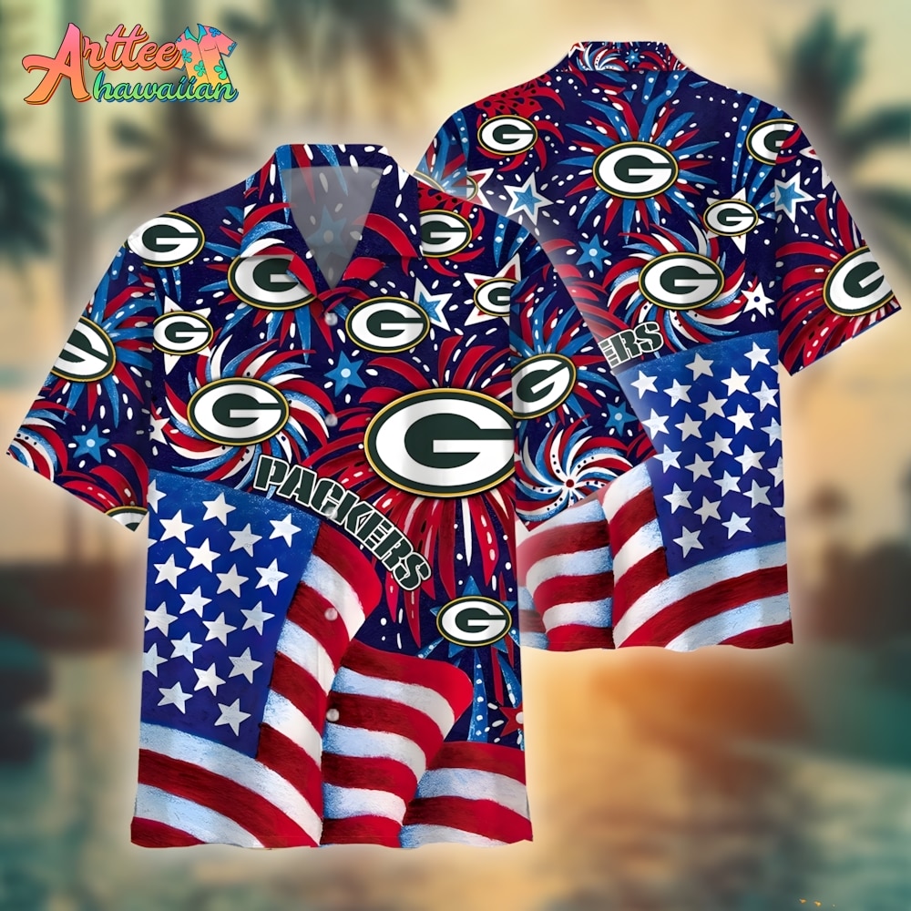 NFL Team Green Bay Packers American Flag Hawaiian Shirt Style Summer Sport Hawaiian Shirt