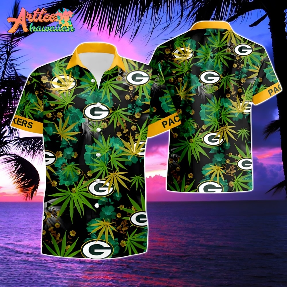 NFL Team Green Bay Packers Cannabis Leaf Hawaiian Shirt Style Summer Sport Hawaiian Shirt