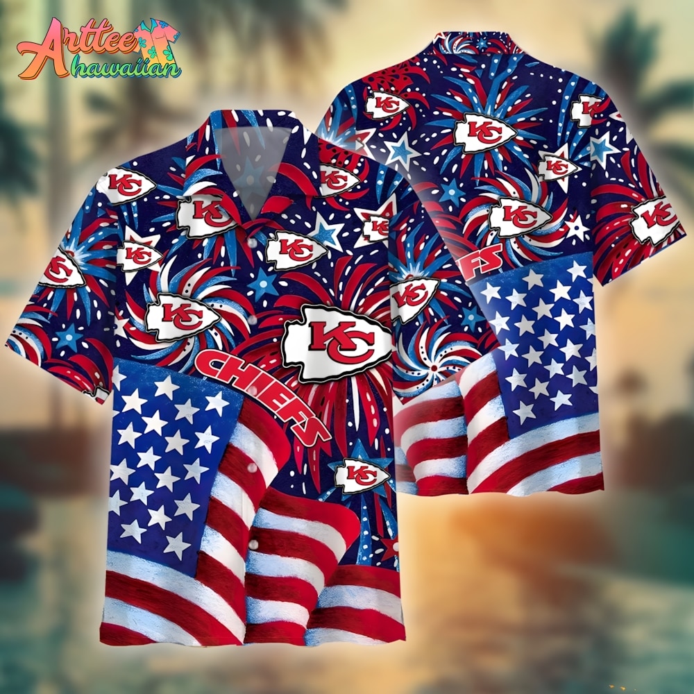 NFL Team Kansas City Chiefs American Flag Hawaiian Shirt Style Summer Sport Hawaiian Shirt