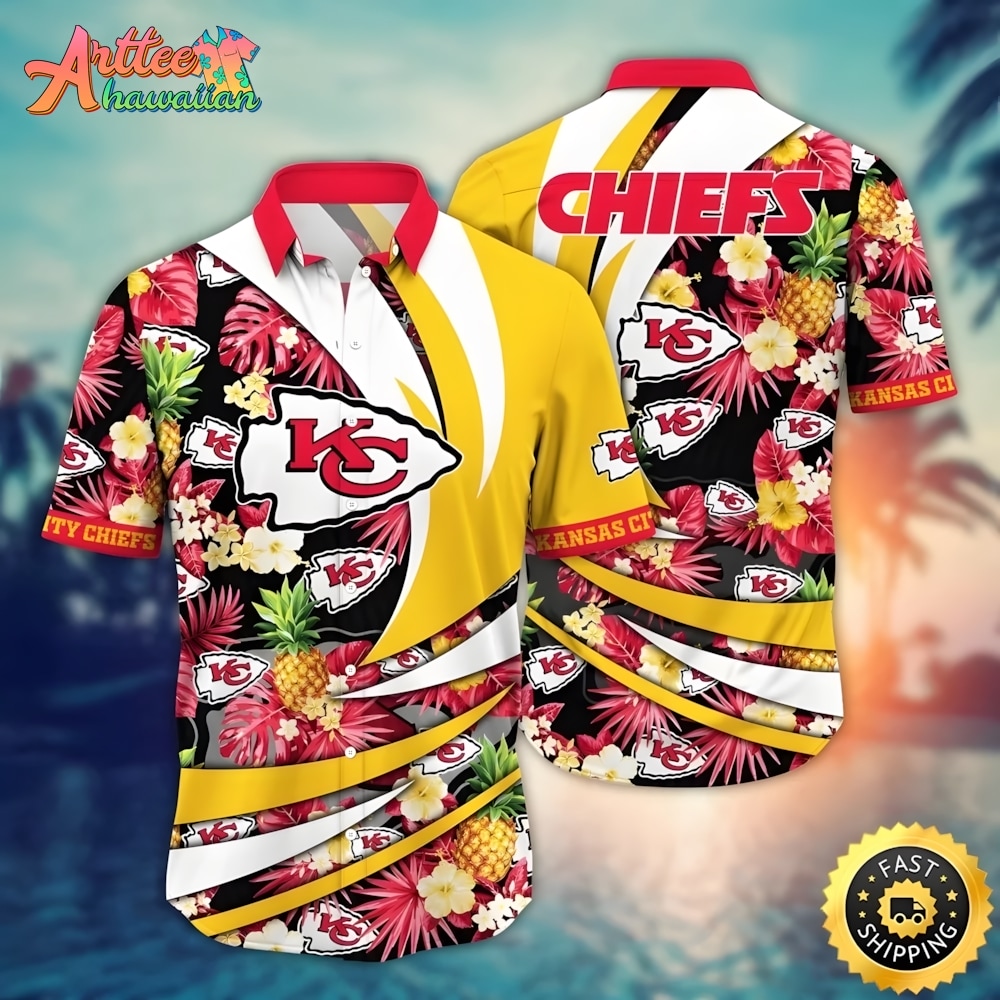 NFL Team Kansas City Chiefs Flower Island Inspired Apparel Hawaiian Shirt Style Summer Sport Hawaiian Shirt