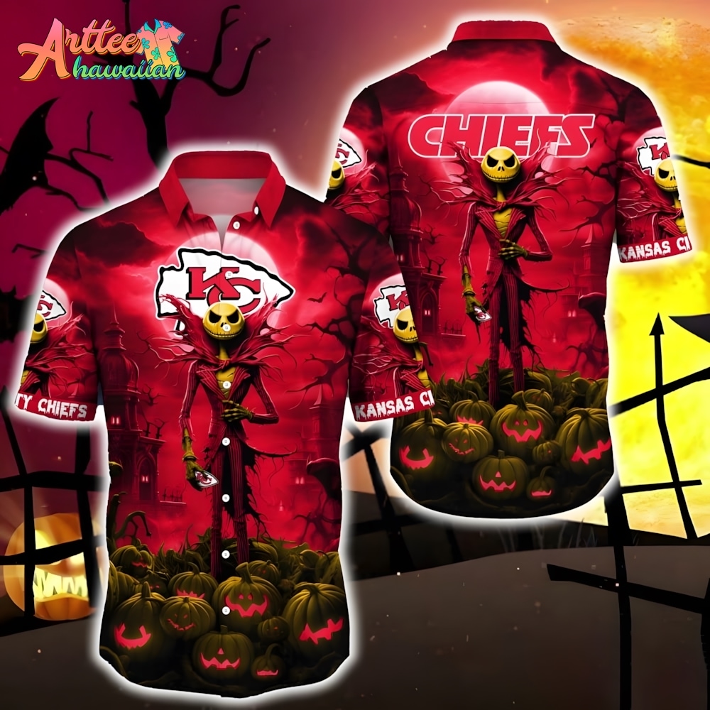 NFL Team Kansas City Chiefs Jack Skellington Halloween Hawaiian Shirt Style Summer Sport Hawaiian Shirt