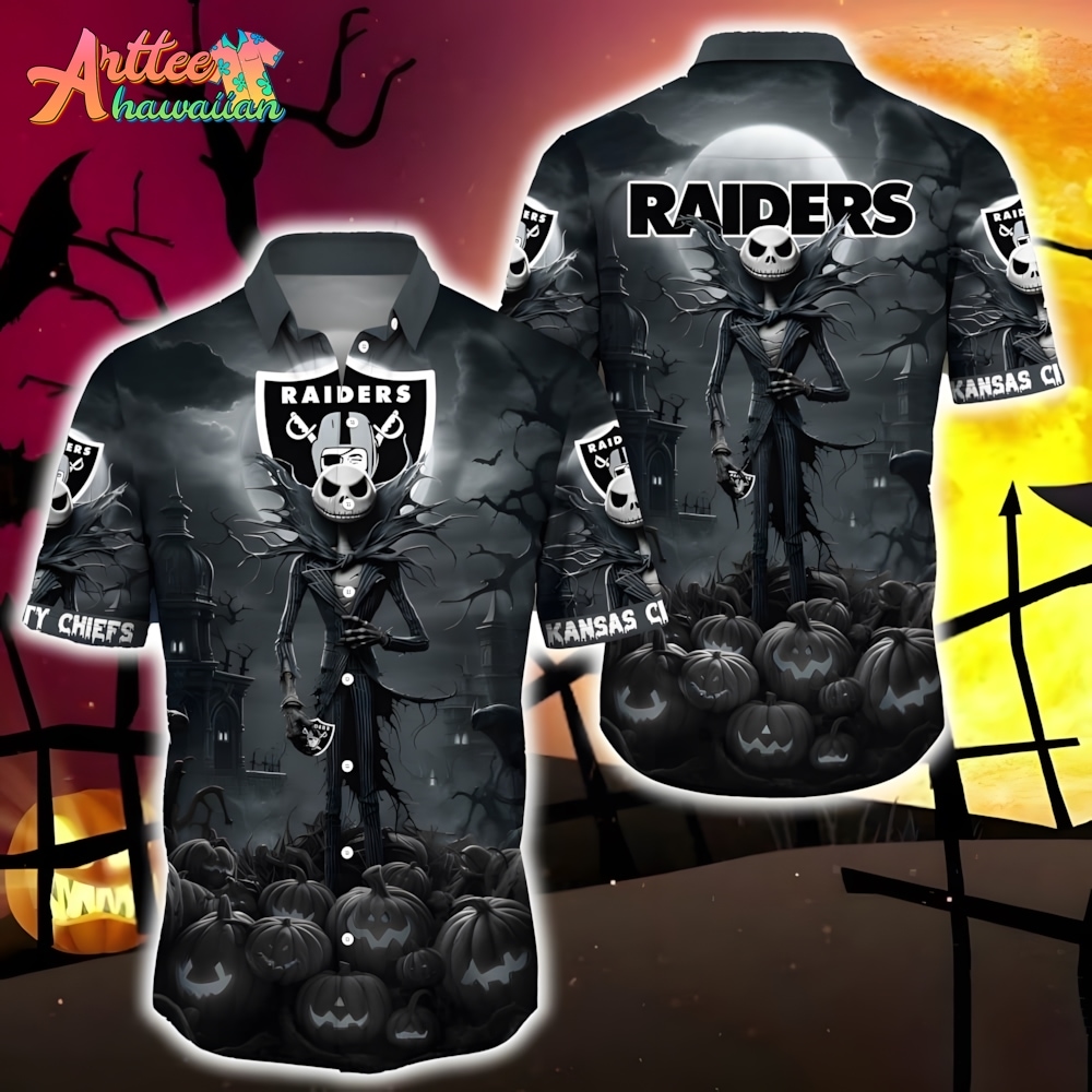 NFL Team Las Vegas Raiders Jack Skellington Halloween Hawaiian Shirt Style Summer Sport Hawaiian Shirt