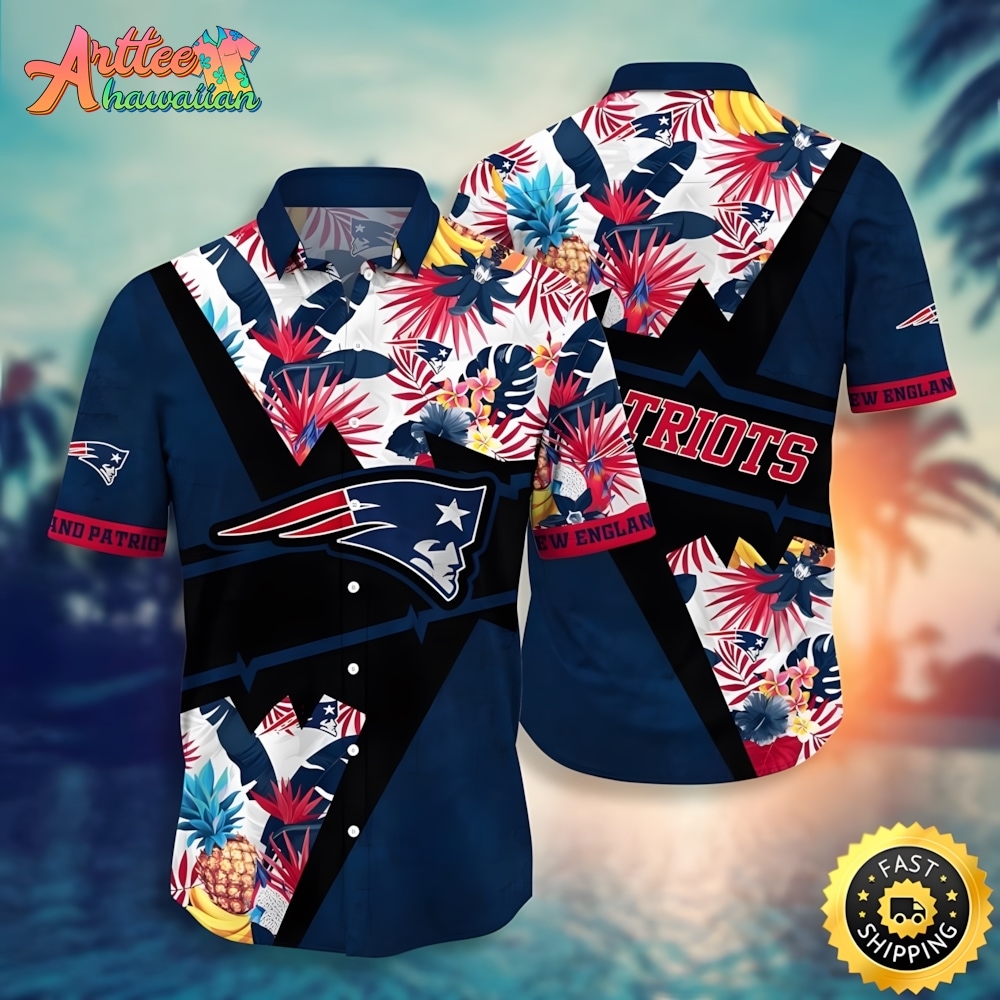 NFL Team New England Patriots Flower Island Inspired Apparel Hawaiian Shirt Style Summer Sport Hawaiian Shirt