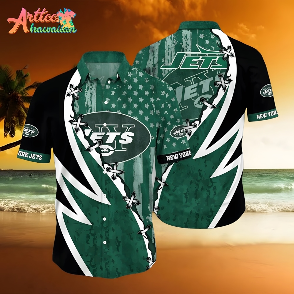 NFL Team New York Jets American Flag Hawaiian Shirt Style Summer Sport Hawaiian Shirt