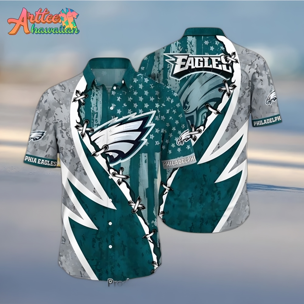 NFL Team Philadelphia Eagles American Flag Hawaiian Shirt Style Summer Sport Hawaiian Shirt