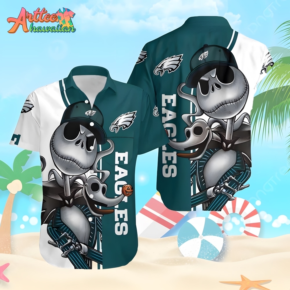 NFL Team Philadelphia Eagles Jack Skellington Hawaiian Shirt Style Summer Sport Hawaiian Shirt