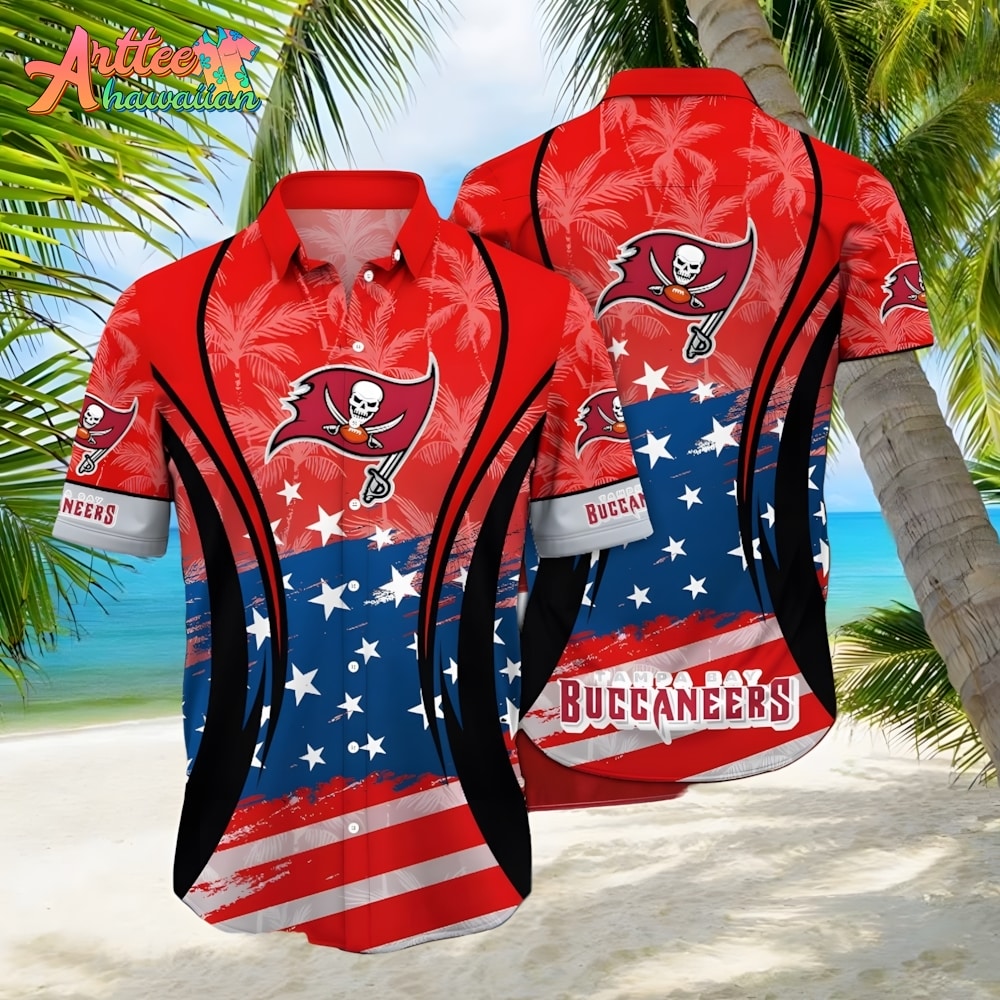 NFL Team Tampa Bay Buccaneers American Flag Hawaiian Shirt Style Summer Sport Hawaiian Shirt